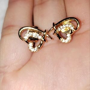 18K Plated Gold Heart Earring with Crystal Detail